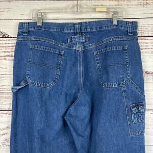 Women VTG 90s Lee Riveted Dark Wash Blue Carpenter Jeans Baggy Utility 18M 39X32